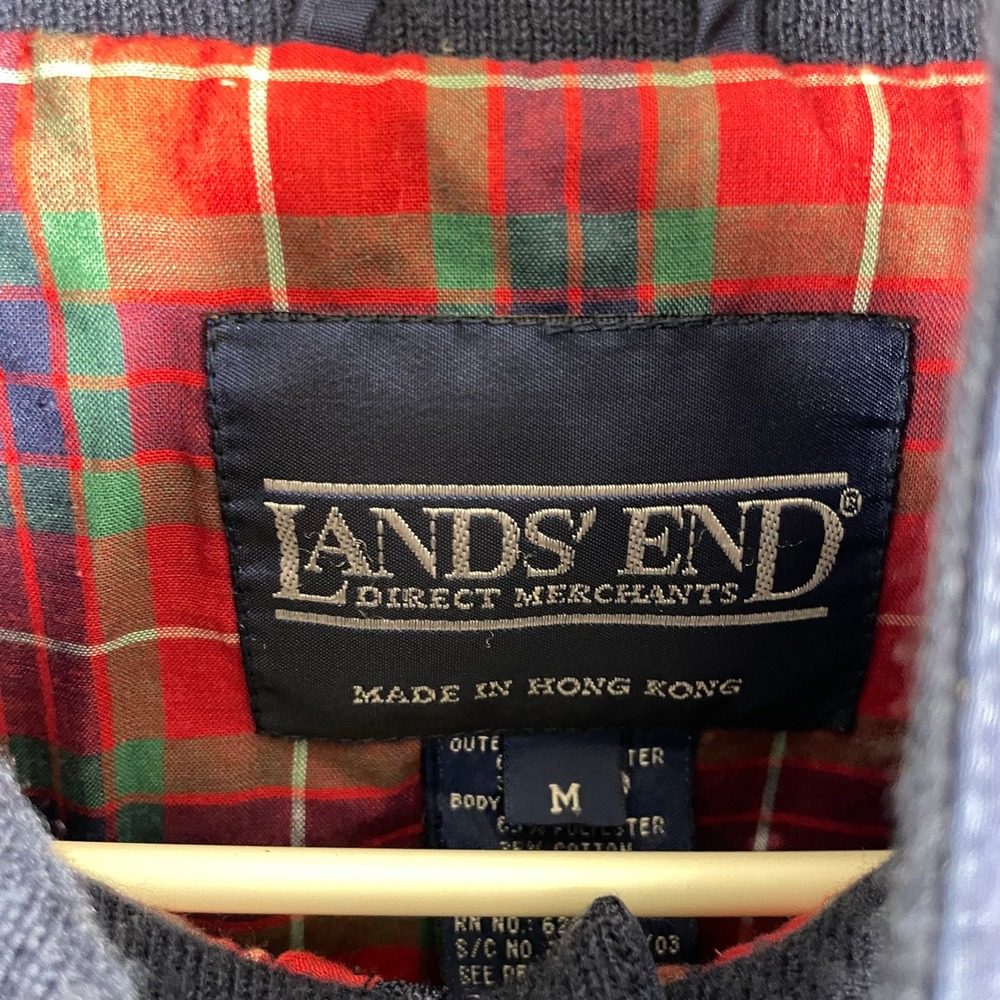 VTG Lands End Jacket Mens Medium Navy Blue Harrington Plaid Lined Full Zip 80s - Picture 2 of 12
